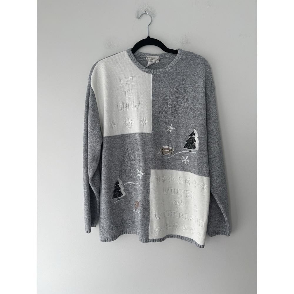 Vintage Company‎ Collection Winter Wonderland Patchwork Knit Sweater Size Large